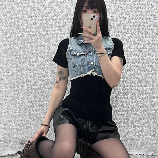 리바이스 Y2K 레트로 큐빅 마이크로 크롭 데님조끼 M C13069
