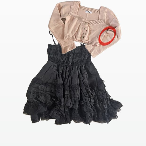 일본 빈티지 가디건 미니 원피스 세트