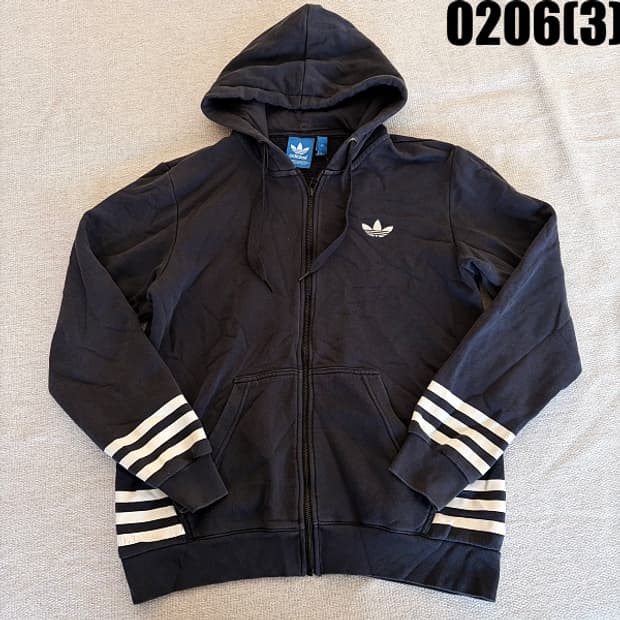 [105] 아디다스 삼선 블랙 코튼 후드집업 0206(3)