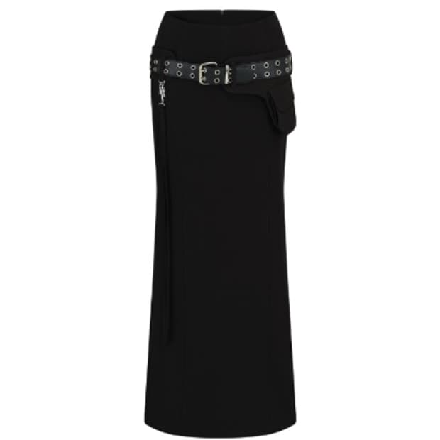카시코 포켓 벨트 롱 스커트 블랙 M
