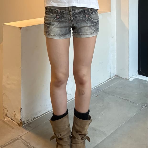 OS) Marbel Jeans 빈티지 여성 아일릿 디테일 레이어드 그레이