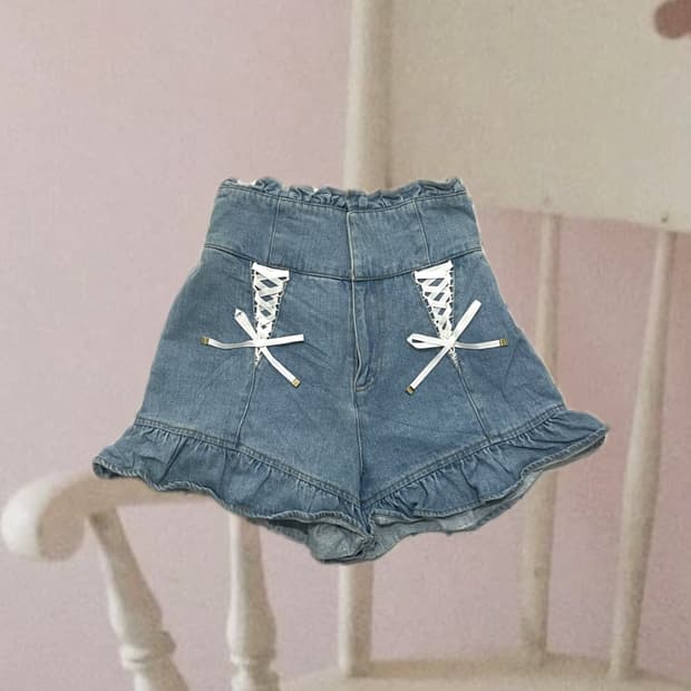 리즈리사 히메갸루히메카지 레이스 아일릿 프릴 데님반바지숏스숏츠숏팬츠빈티지