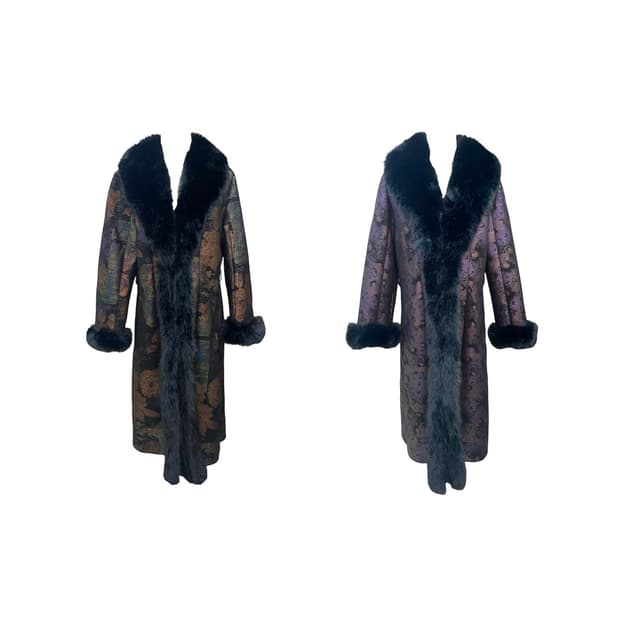Brocade Long Fur Trim Coat 