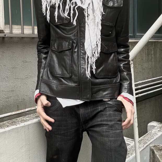 2000s Vtg 락시크 블랙 포켓 디테일 레더자켓