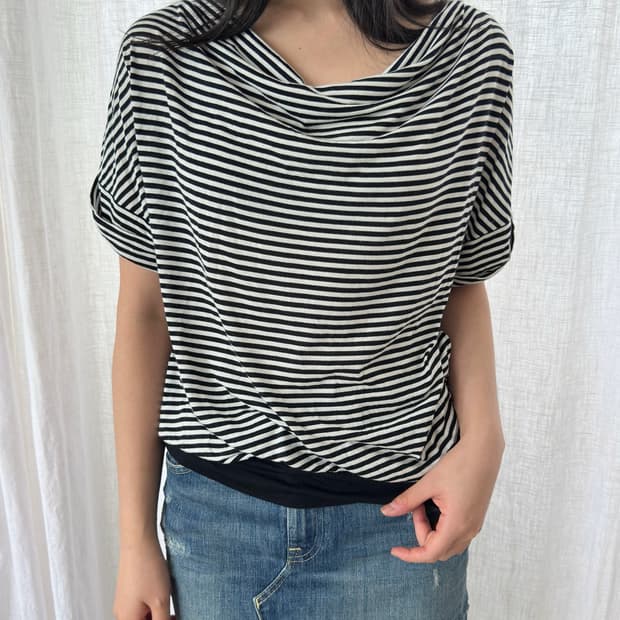 UNITED ARROWS 빈티지 스트라이프 오프숄더 탑