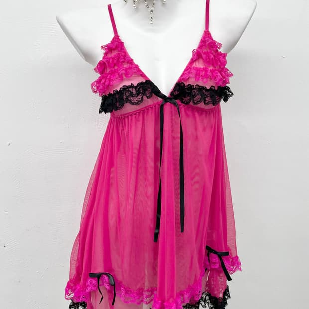 갸루 핫핑크 레이스 슬립