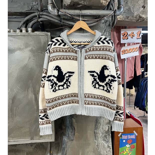 빈티지 패턴 니트 집업 아이보리 #csz3264