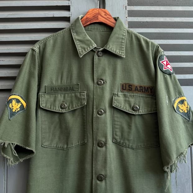 [XL]70's 오리지널 U.S 밀리터리 OG-107 컷오프 셔츠