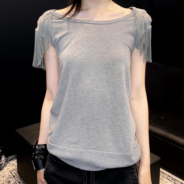 Fringe Shoulder Tencel Jersey Top