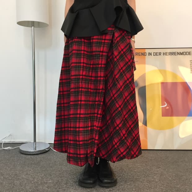 Red Pleated Long Skirt