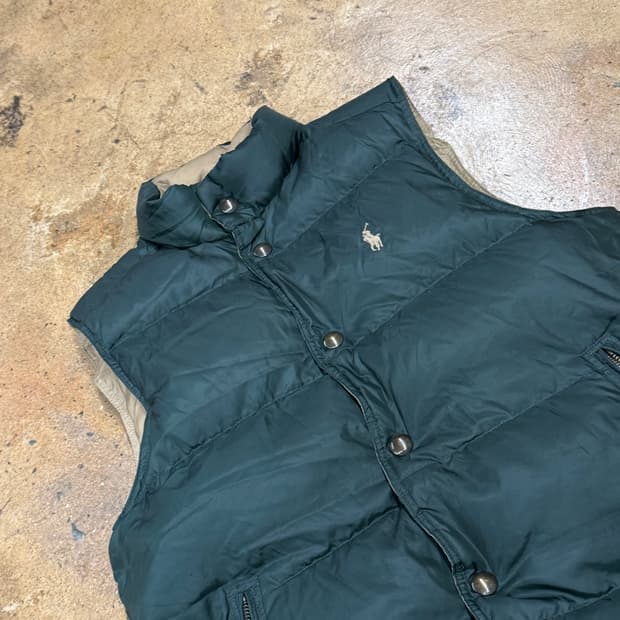 폴로 랄프로렌 베이지 그린 양면 리버시블 패딩 조끼 