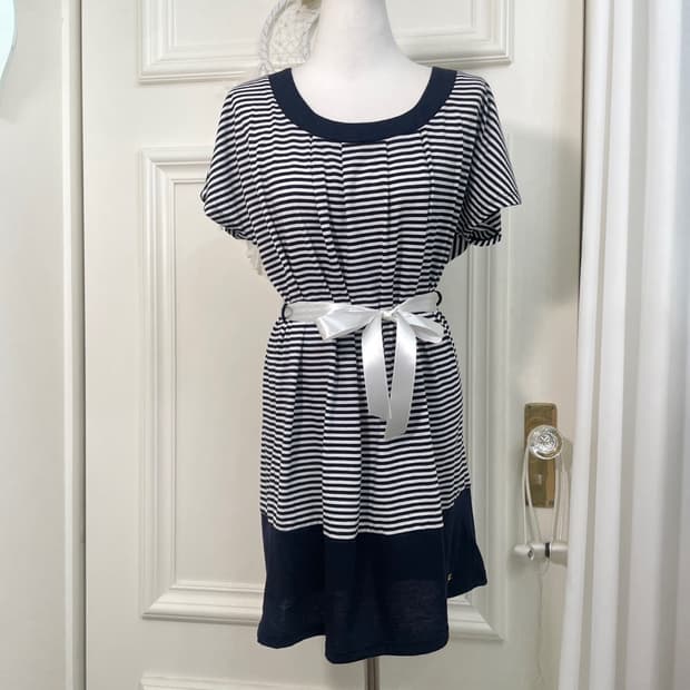 navy white stripe cotton midi opc