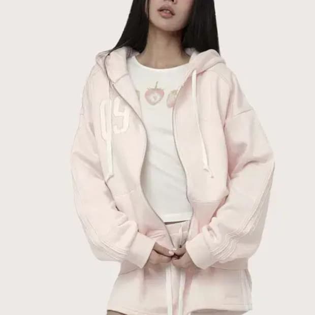 클리시어 09 넘버링 후드집업 핑크