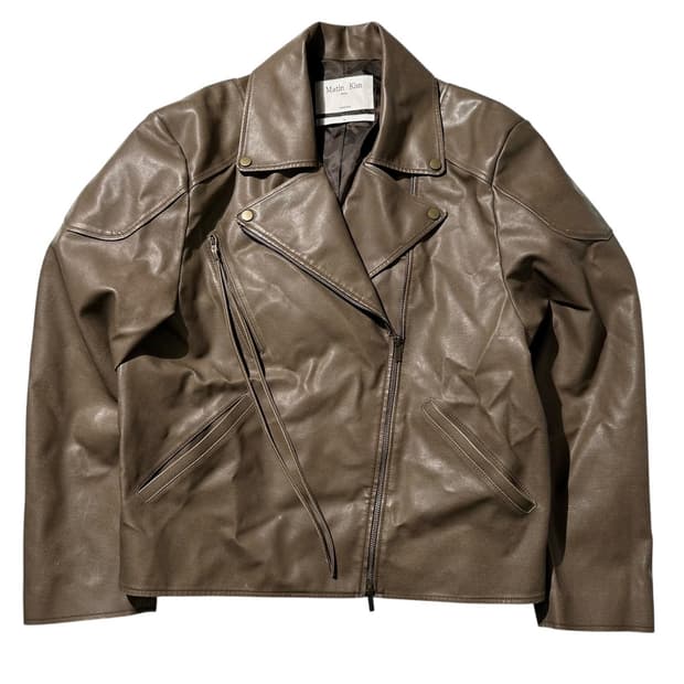 마뗑킴 빈티지 워시드 포우 레더 점퍼 브라운 라이더 자켓