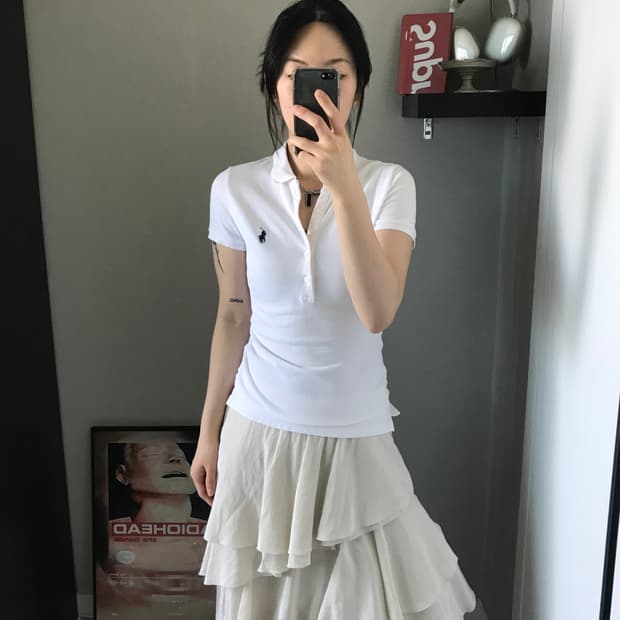 폴로 랄프로렌 걸즈 포니로고  화이트 카라티 QR코드택