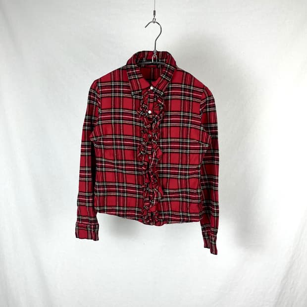 Vintage 셔링 레드컬러 체크 셔츠 