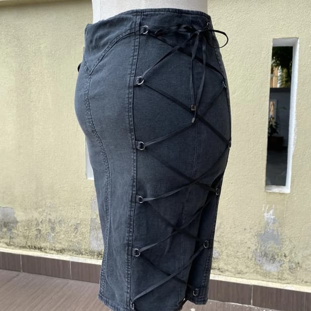 베르사체진 꾸뛰르 레이스업 로우웨스트 스커트