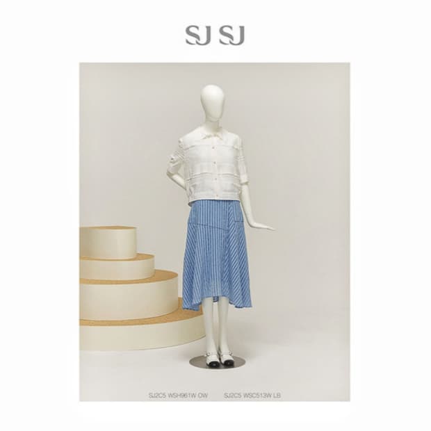 SJSJ 신형 텍스처 블록 셔츠 블라우스