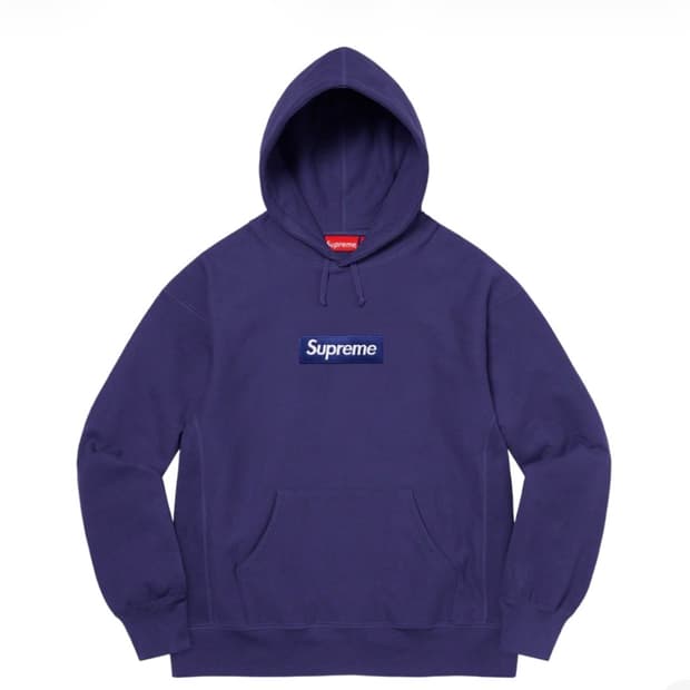 슈프림 21fw 박스로고 후드 워시드 네이비 L