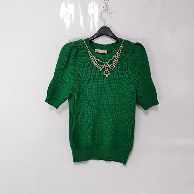 RENEEVON 레니본 여성 악세서리장식 면폴리혼용 반팔니트티