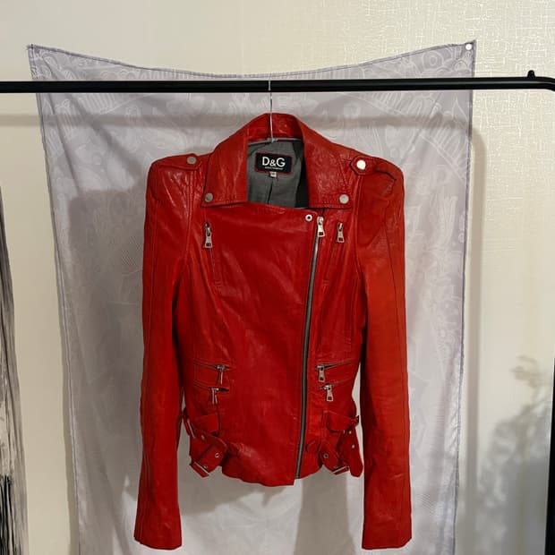 Dolce & Gabbana Red Leather Biker Jacket
