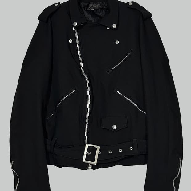 꼼데가르송 블랙 축융 폴리 라이더 자켓