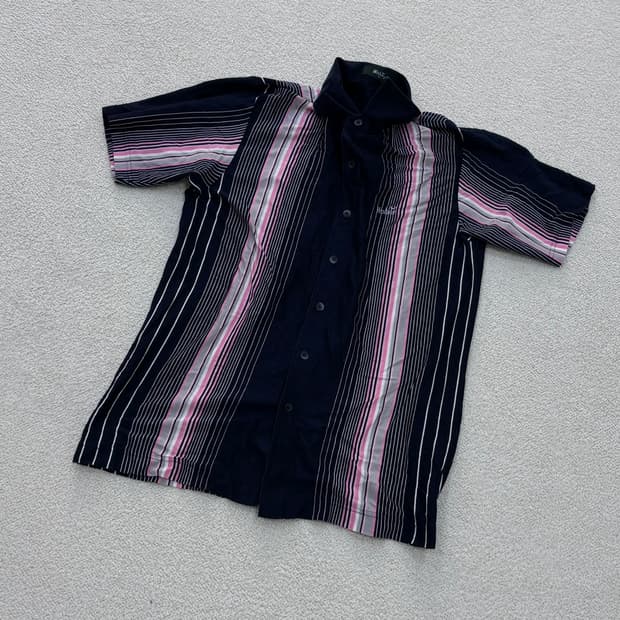 95 울시 퍼플 스트라이프 반팔 셔츠 0416E