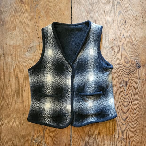 빈티지 울 체크 리버시블 베스트 