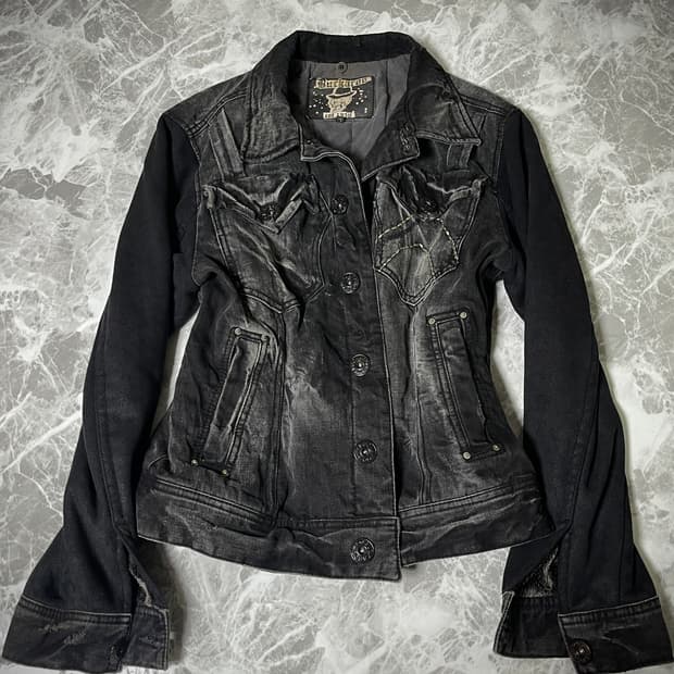 crack denim fur jacket