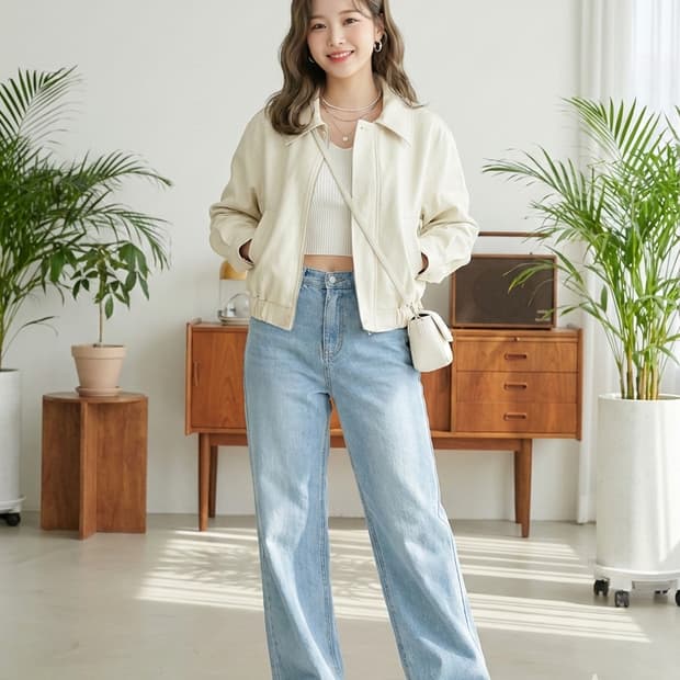 riette 리에뜨 크롭 레더 블루종 자켓