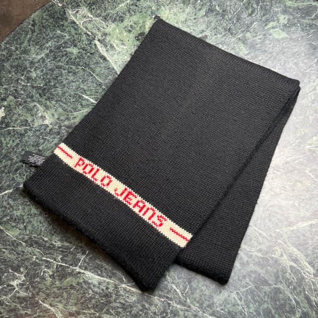 폴로 진스 레터링 울 머플러 목도리