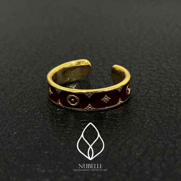 🌗 Monogram logo ring / 골드 버건디 모노그램 반지