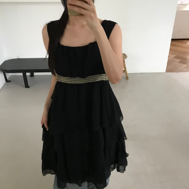 vintage black frill one-piece