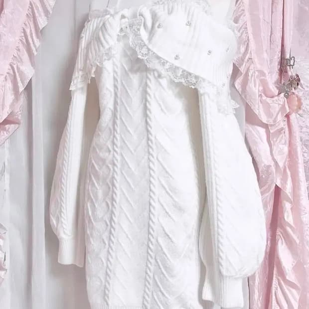 앙크루즈 리본 오프숄더 니트