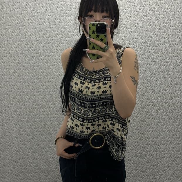 빈티지 오리엔탈 히피 아라비안 패턴 슬리브리스 나시 K0381