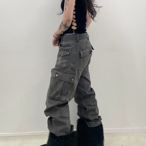 Black denim Pocket Detail Cargo Pants