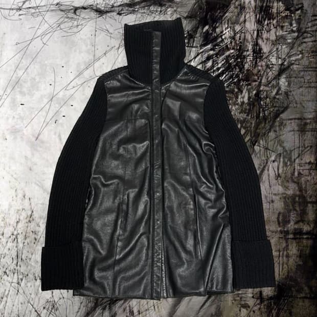 High neck lambskin knit jacket