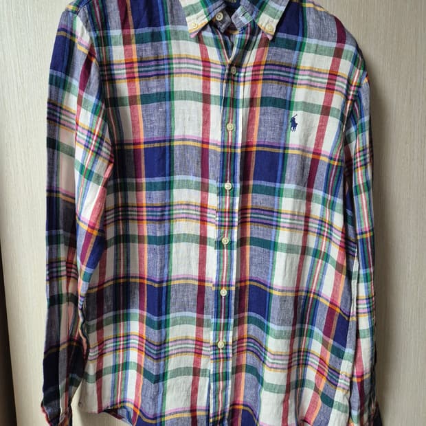 폴로 랄프로렌  린넨 체크 긴팔 셔츠 린넨남방 S (95)