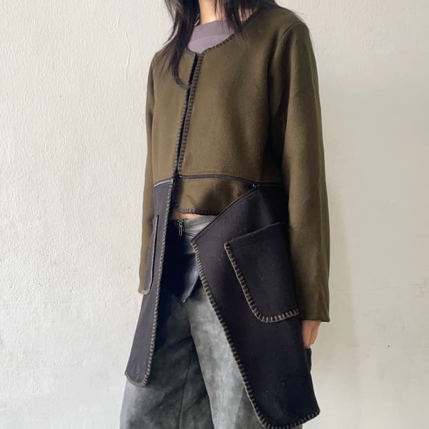 Two-way stitch wool coat