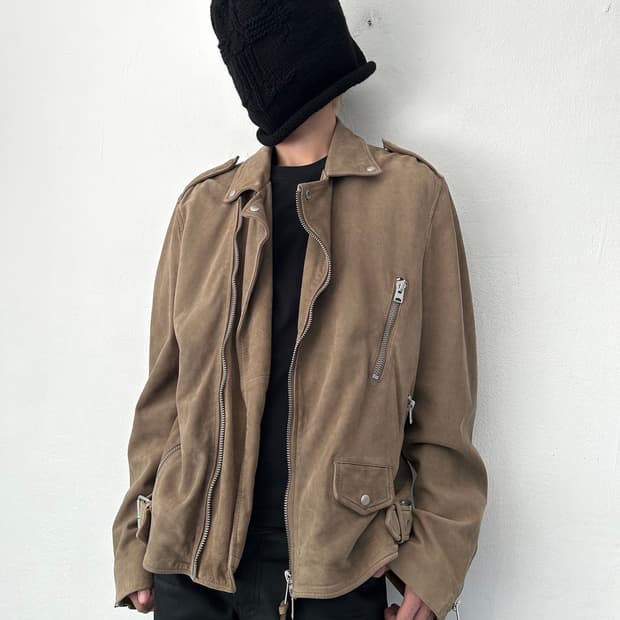 올세인츠 브라운 스웨이드 레더 바이커 자켓