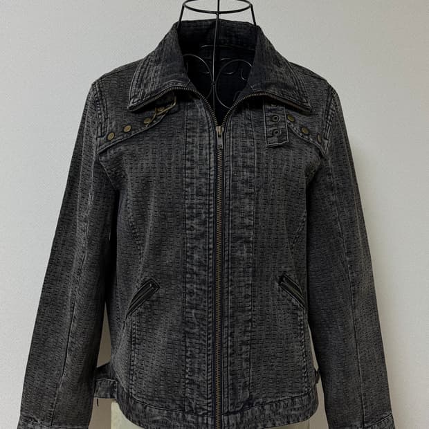 빈티지 워싱 그레이 스터드 집업 자켓 y2k 펑크