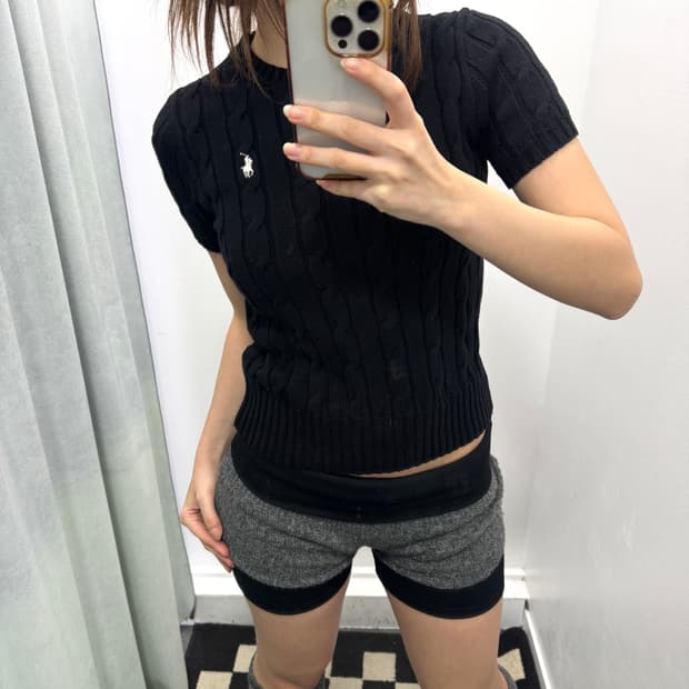 폴로 블랙 케이블 반팔니트 