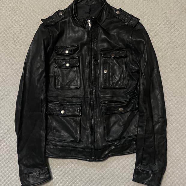 웨스턴 무드 램스킨 양가죽 절개 포켓 레더 자켓 