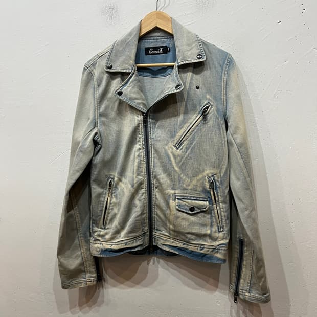 Cavaria JPN 워싱 데님 바이커 자켓