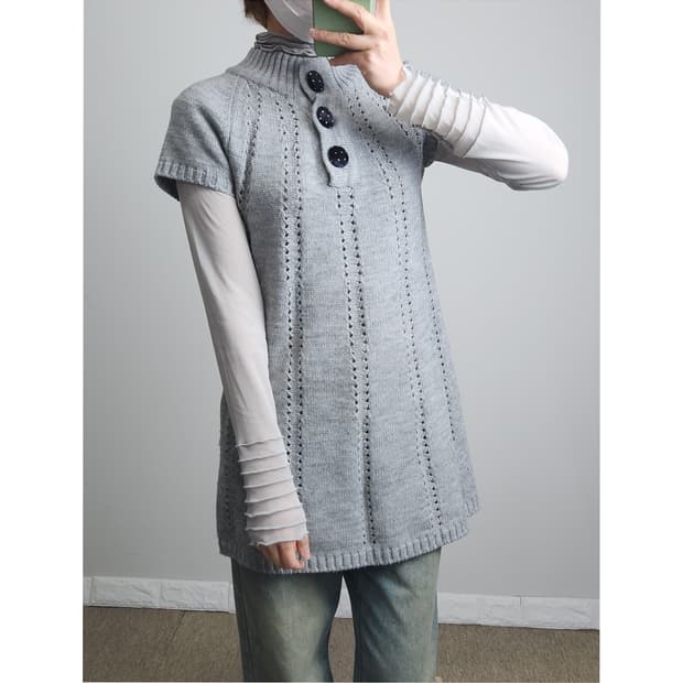 반소매 단추 롱 니트
