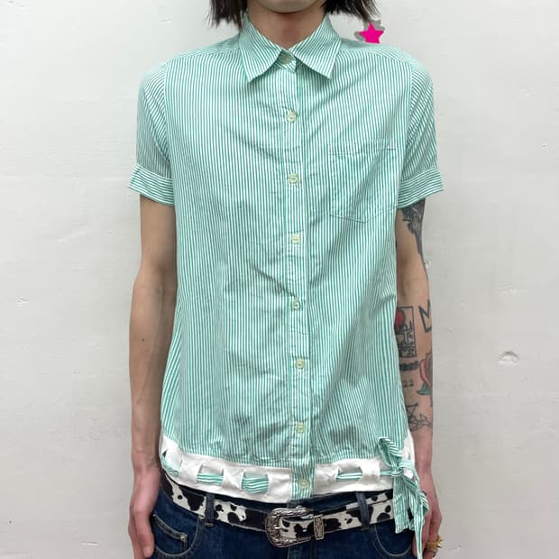 Green Stripe String Short Sleeve T-Shirt