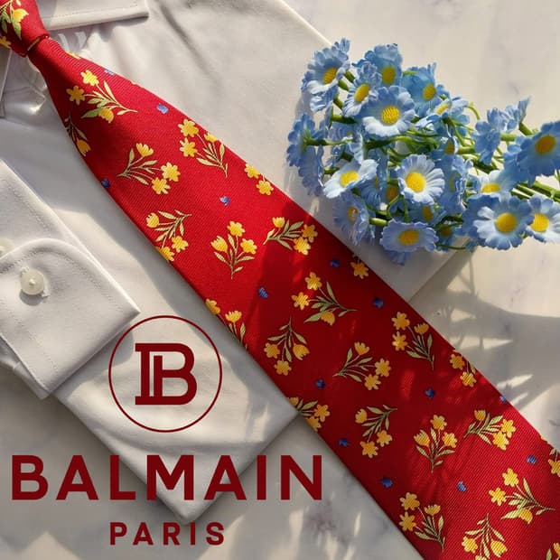 발망 실크 레드 플로럴 모티브 넥타이 9.9cm A+등급 K1604
