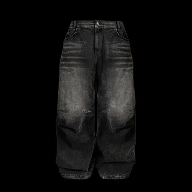 BLR 비엘알 더블 트라이던트 워싱 와이드 데님 팬츠 블랙[L]