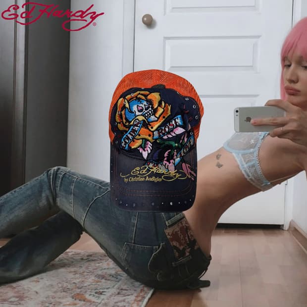 Ed Hardy PUNK Skull orange Cap