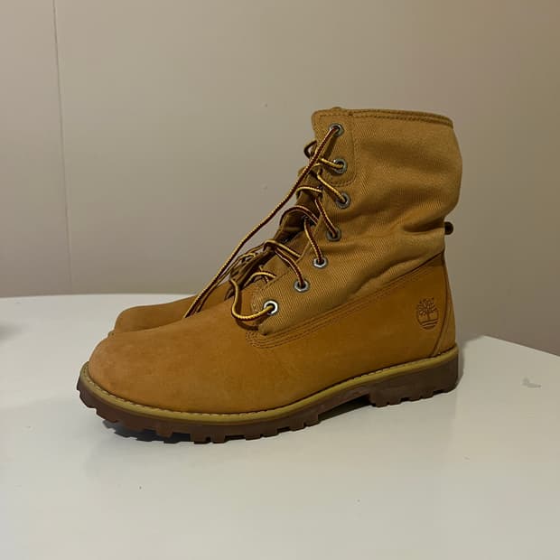 레더 텍스타일 롤 탑 부츠 